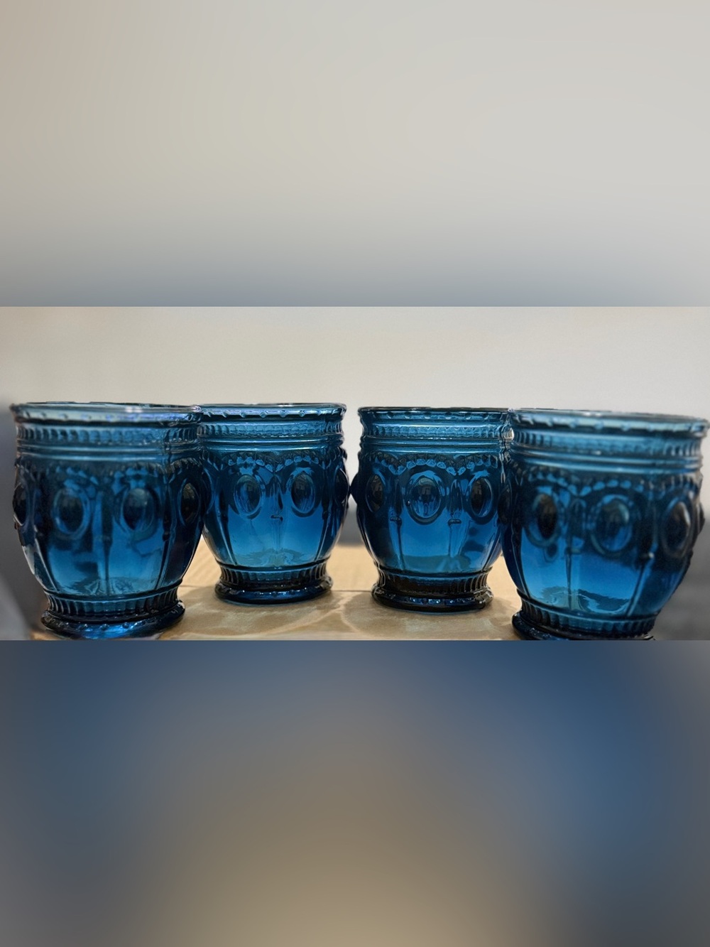 💜 Vintage Charming Navy Blue Embossed Multi-Purpose Glass Accents - (Set of 4)